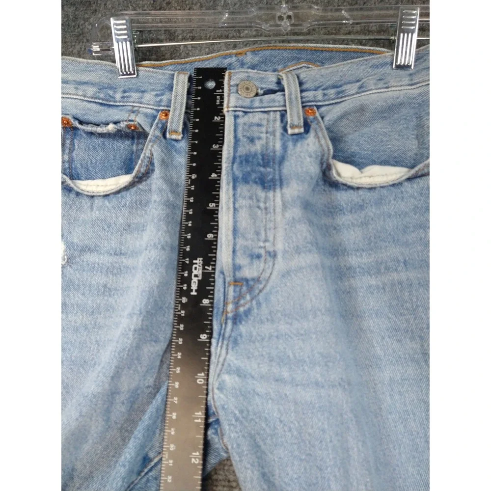 Levis 501 S‎ Skinny Jeans Light Distressed Ripped Button Fly Blue Denim 27x28